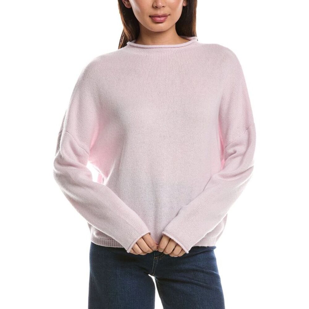Forte Cashmere Womens Slouchy Roll Trim 100% Cashmere Pullover, Pink